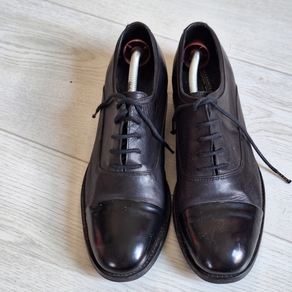 All Saints Black Leather Cap Toe Oxford Shoes 41 - Picture 2 of 13